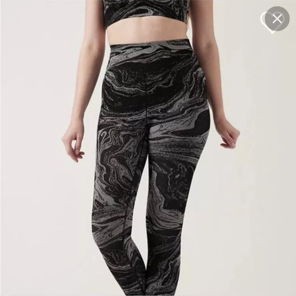 Athleta Black Silver Marble Aurora Shine Seamless Tights Leggings Women Size XXS - Picture 2 of 9
